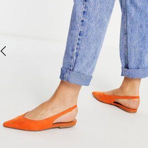 ASOS DESIGN Wide Fit Lacy slingback ballet flats in orange